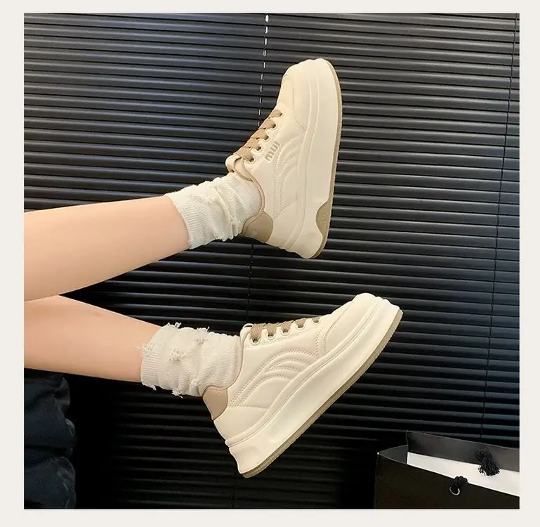 Women's White Platform Casual Shoes Round Toe Height-increasing — feature 13