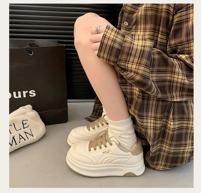 Women's White Platform Casual Shoes Round Toe Height-increasing — feature 14