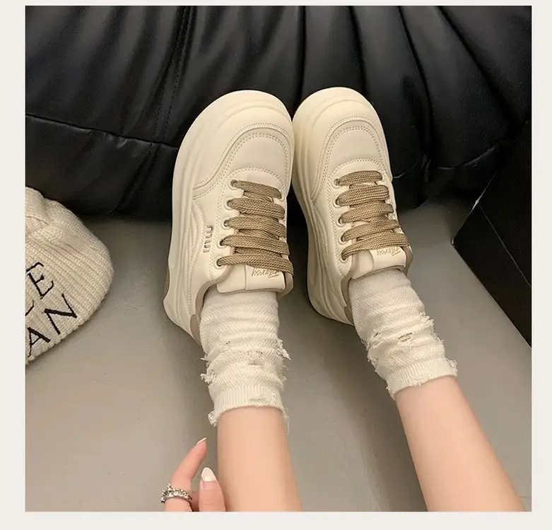 Women's White Platform Casual Shoes Round Toe Height-increasing — feature 15
