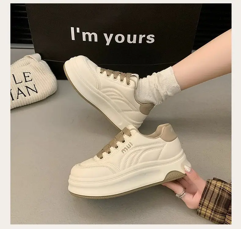 Women's White Platform Casual Shoes Round Toe Height-increasing — feature 16
