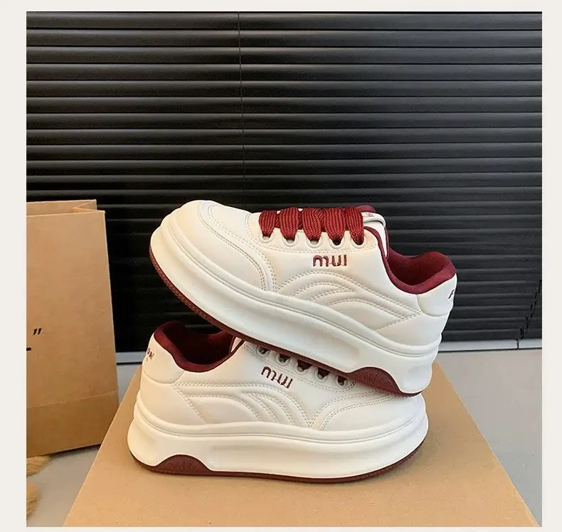Women's White Platform Casual Shoes Round Toe Height-increasing — feature 17