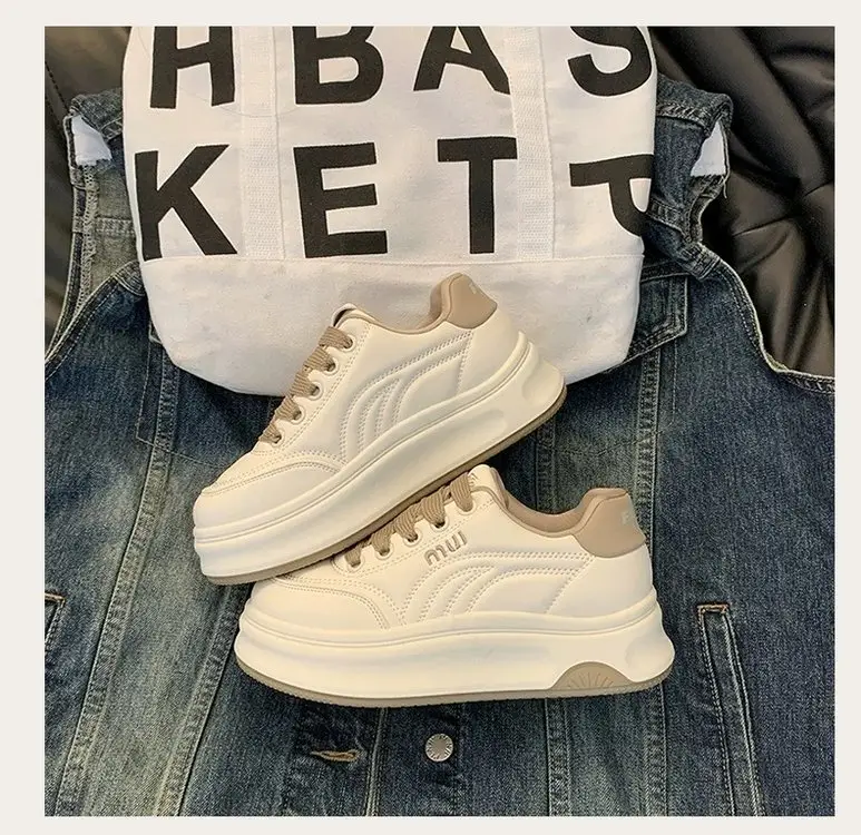 Women's White Platform Casual Shoes Round Toe Height-increasing — feature 18