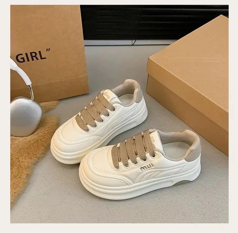 Women's White Platform Casual Shoes Round Toe Height-increasing — feature 19
