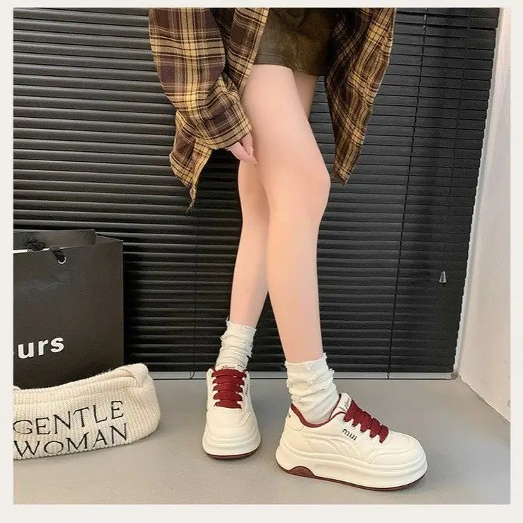 Women's White Platform Casual Shoes Round Toe Height-increasing — feature 4