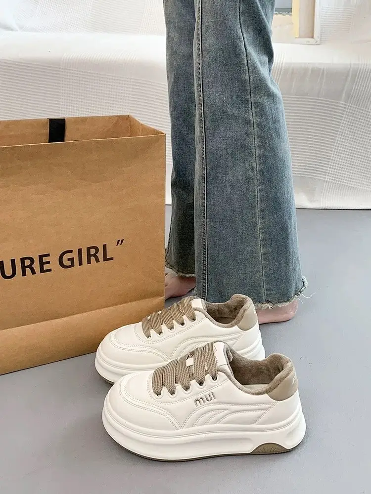 Women's White Platform Casual Shoes Round Toe Height-increasing — feature 5