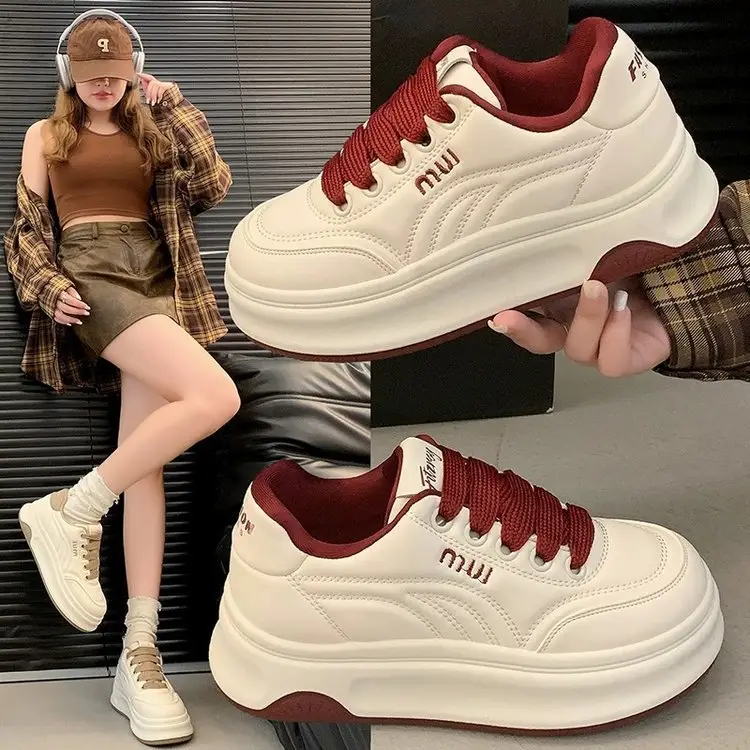 Women's White Platform Casual Shoes Round Toe Height-increasing — feature 6