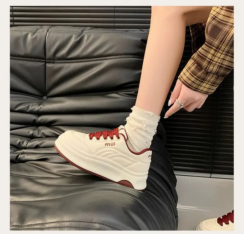 Women's White Platform Casual Shoes Round Toe Height-increasing — feature 9