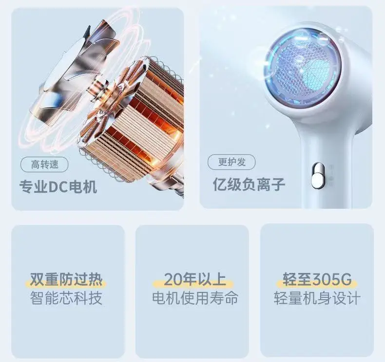 Mini Hair Dryer with Negative Ions & Hot Cold Wind — feature 7