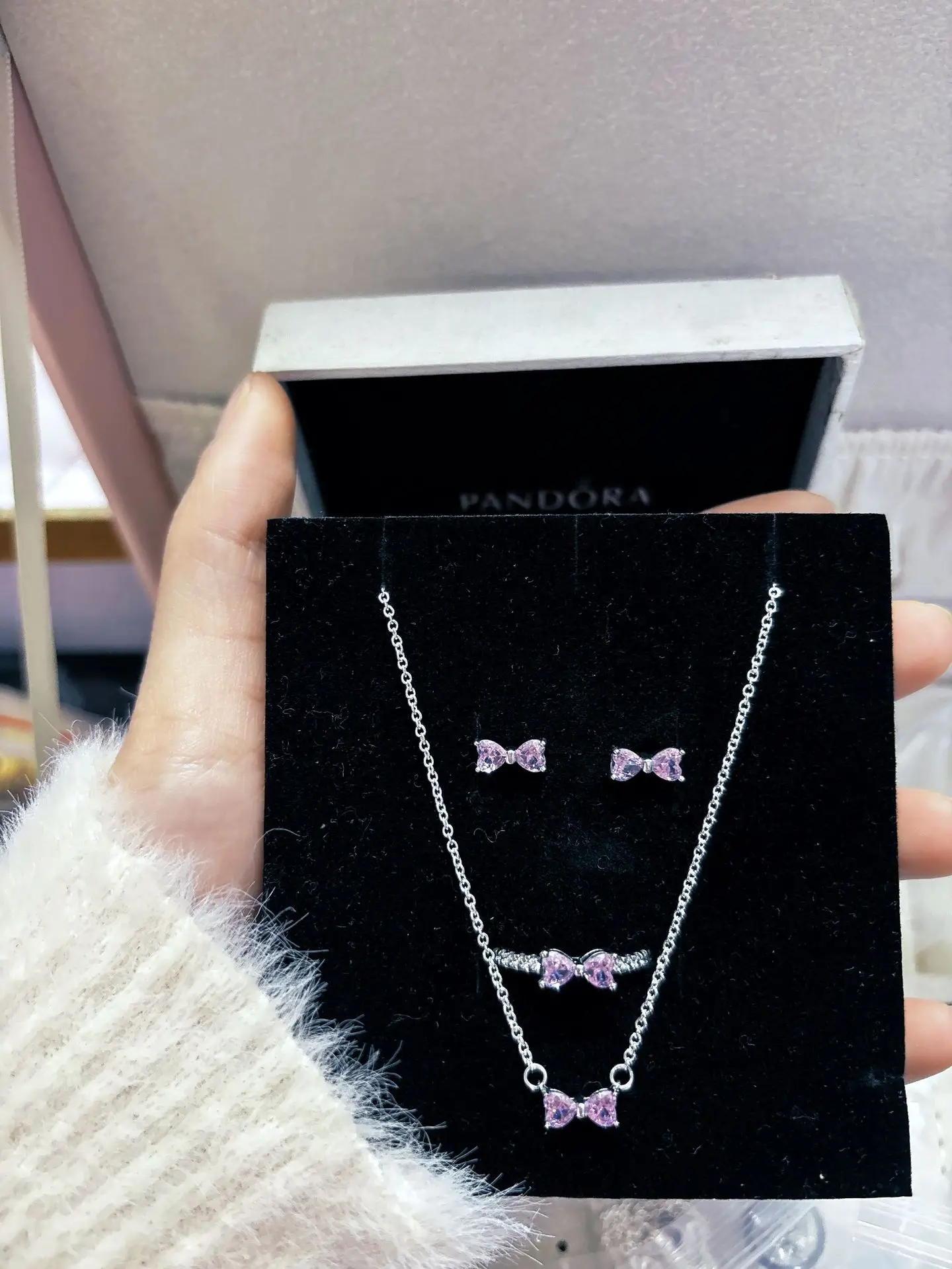 Panjia Pink Love Necklace Butterfly Earrings Adjustable Silver Plated — feature 11