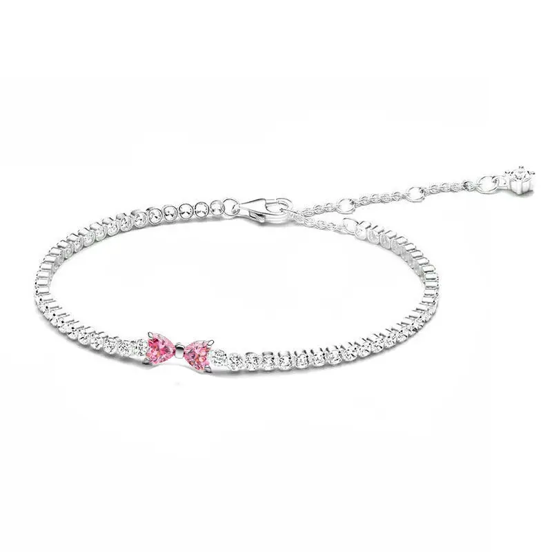 Panjia Pink Love Necklace Butterfly Earrings Adjustable Silver Plated - Image 5