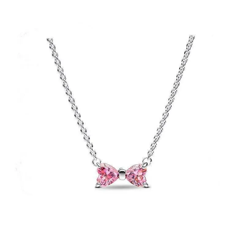 Panjia Pink Love Necklace Butterfly Earrings Adjustable Silver Plated - Image 3