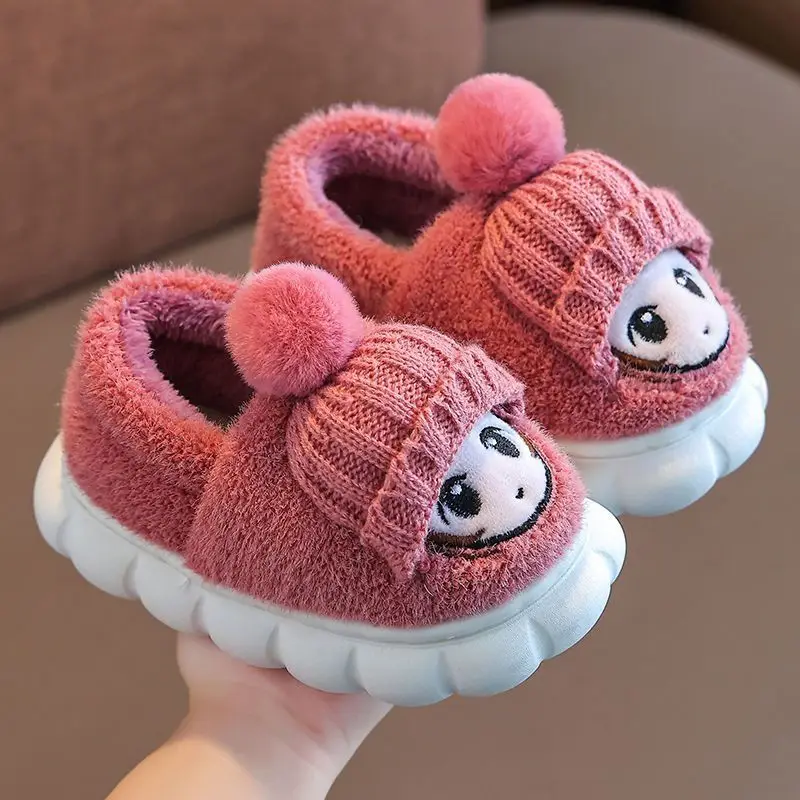 Children's cotton slippers bag with autumn and winter boys and girls non-slip indoor cartoon cute warm plush baby cotton shoes