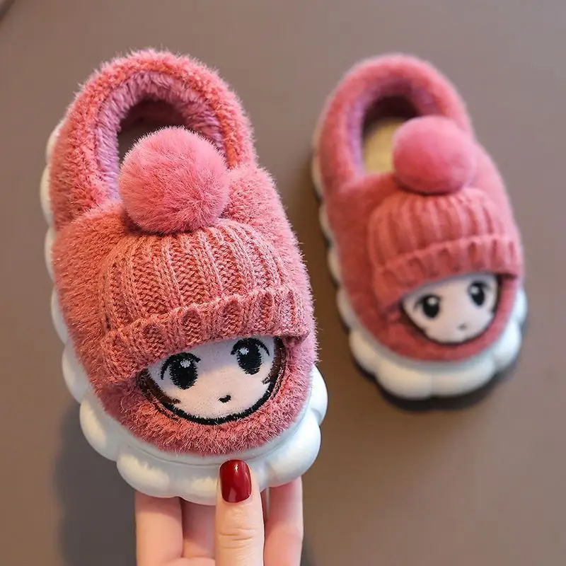 Children's cotton slippers bag with autumn and winter boys and girls non-slip indoor cartoon cute warm plush baby cotton shoes
