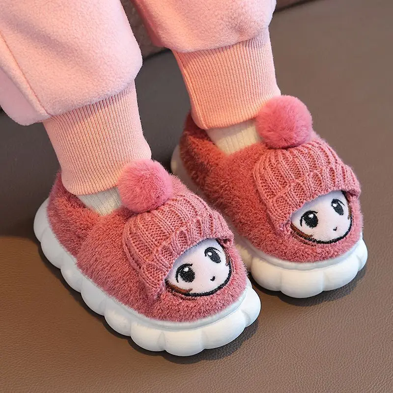 Children's cotton slippers bag with autumn and winter boys and girls non-slip indoor cartoon cute warm plush baby cotton shoes