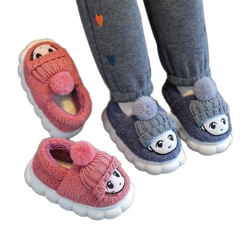 Children's cotton slippers bag with autumn and winter boys and girls non-slip indoor cartoon cute warm plush baby cotton shoes