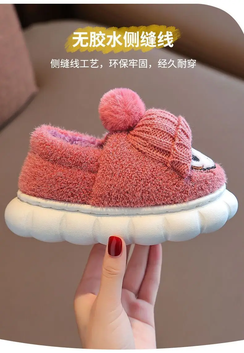 Children's cotton slippers bag with autumn and winter boys and girls non-slip indoor cartoon cute warm plush baby cotton shoes — feature 11