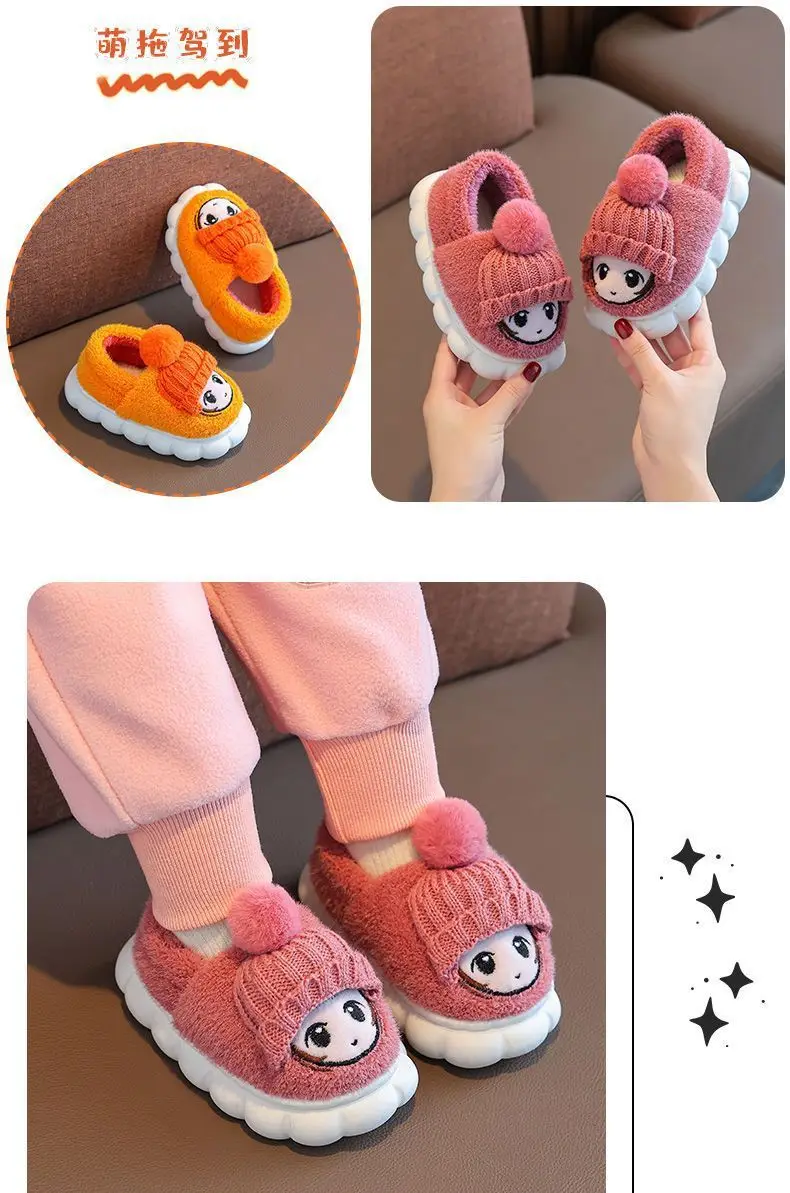 Children's cotton slippers bag with autumn and winter boys and girls non-slip indoor cartoon cute warm plush baby cotton shoes — feature 13