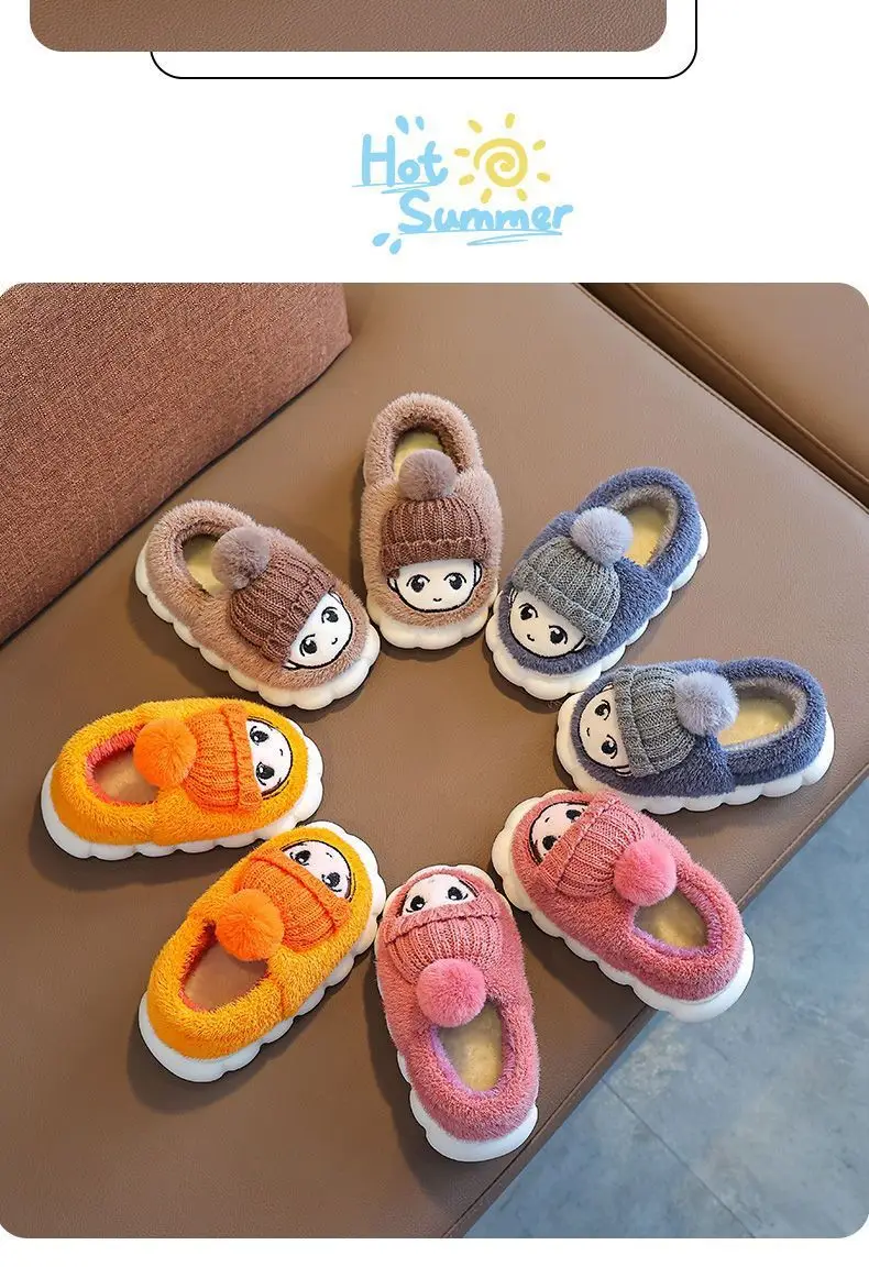 Children's cotton slippers bag with autumn and winter boys and girls non-slip indoor cartoon cute warm plush baby cotton shoes — feature 14