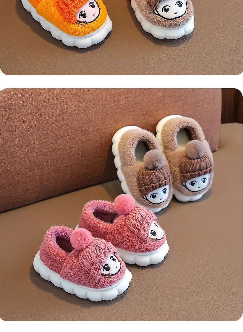 Children's cotton slippers bag with autumn and winter boys and girls non-slip indoor cartoon cute warm plush baby cotton shoes — feature 16
