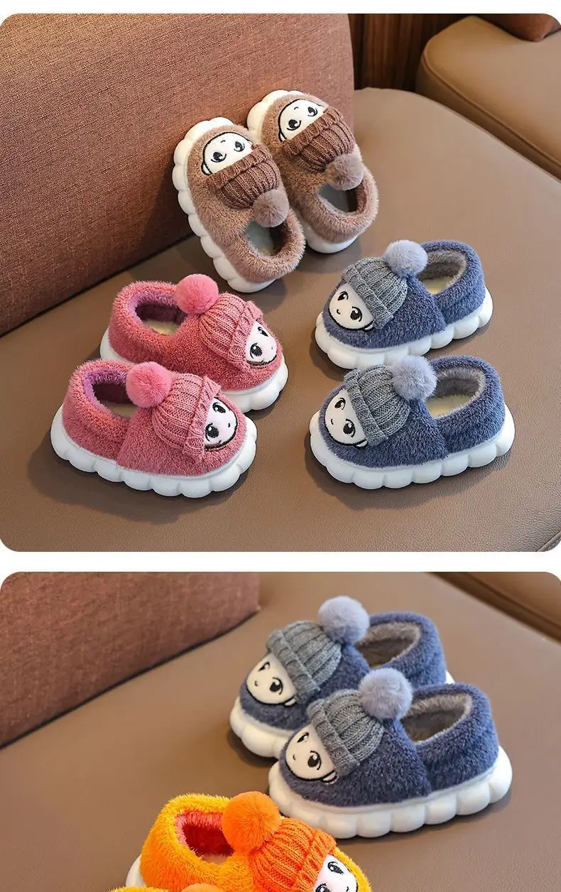 Children's cotton slippers bag with autumn and winter boys and girls non-slip indoor cartoon cute warm plush baby cotton shoes — feature 17