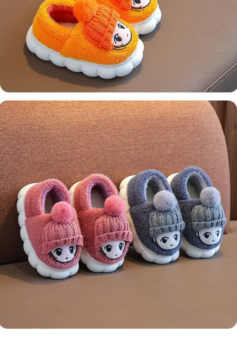 Children's cotton slippers bag with autumn and winter boys and girls non-slip indoor cartoon cute warm plush baby cotton shoes — feature 18