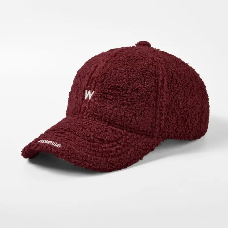 Korean Lamb Fleece Baseball Cap with Embroidery - Image 2