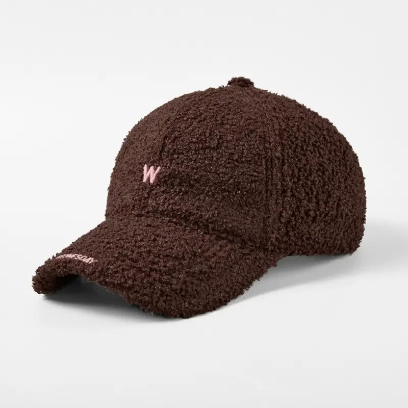 Korean Lamb Fleece Baseball Cap with Embroidery - Image 3
