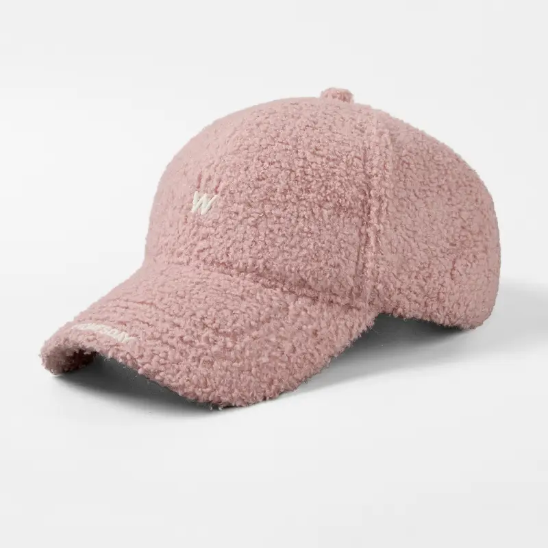 Korean Lamb Fleece Baseball Cap with Embroidery - Image 4