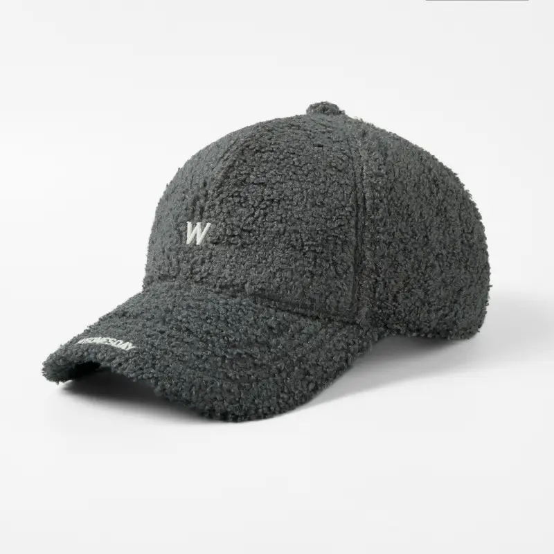 Korean Lamb Fleece Baseball Cap with Embroidery - Image 6
