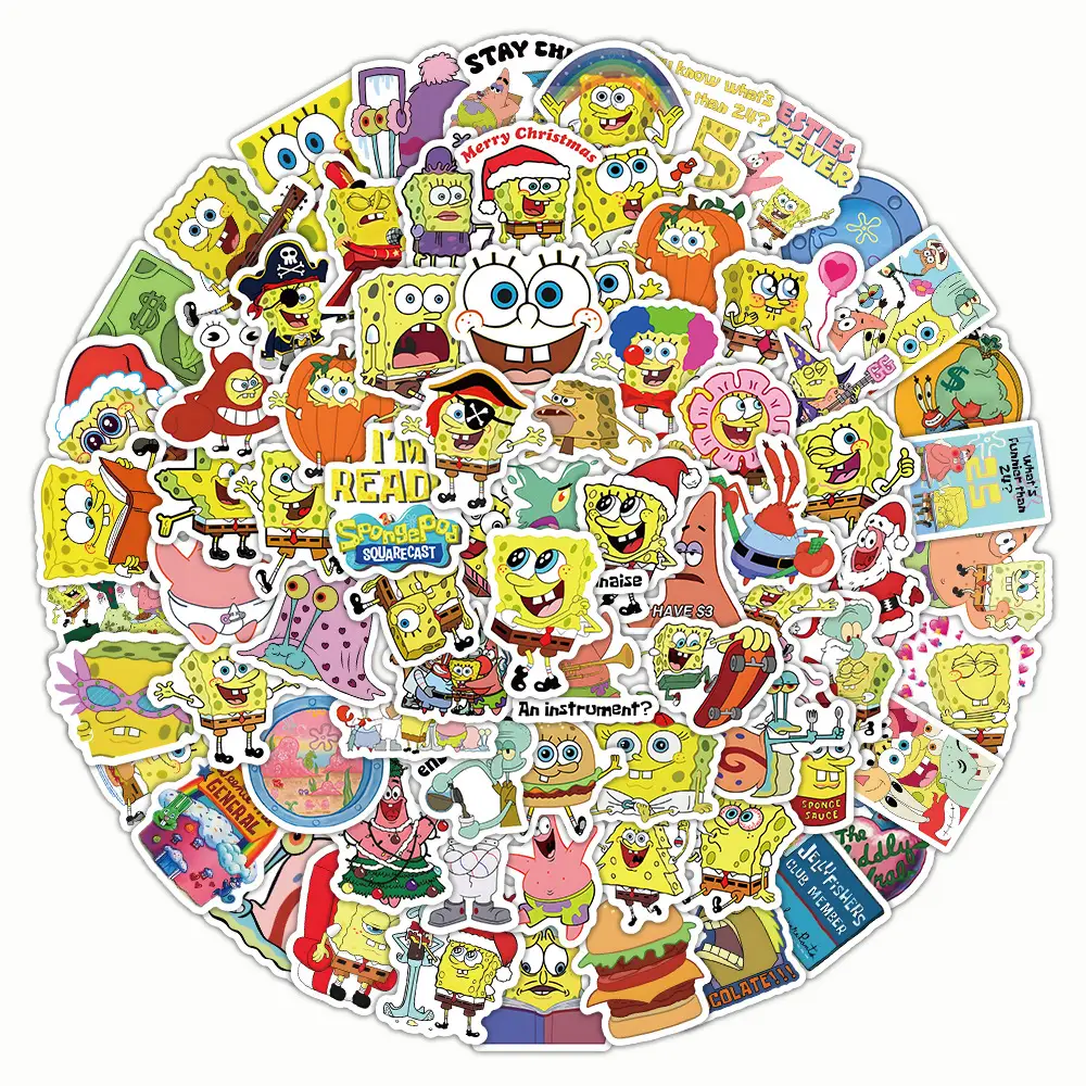 100 stickers Spongebob Cartoon stickers Paidaxing Squidward's Peripheral Decoration Notebook Stationery Handbook Diy stickers