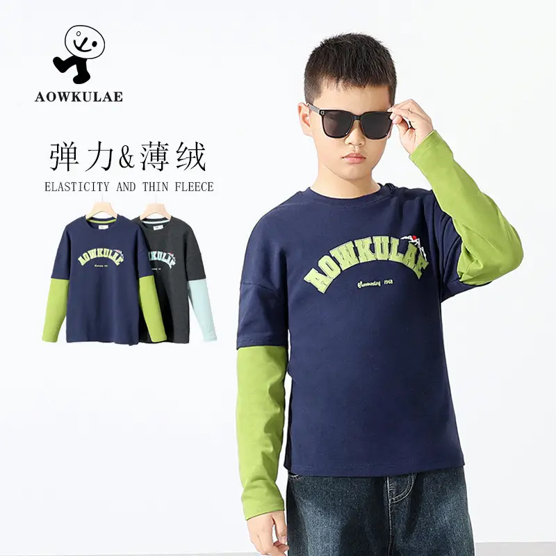 Kids Warm Long Sleeve T-Shirt Navy Green Black Light Blue - Image 3