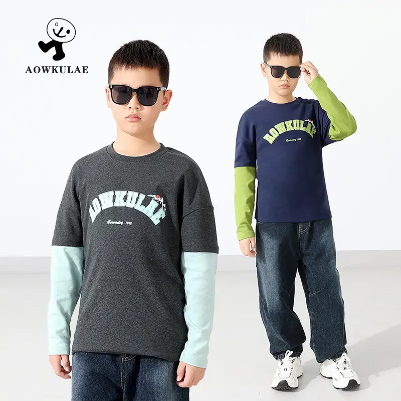 Kids Warm Long Sleeve T-Shirt Navy Green Black Light Blue - Image 4