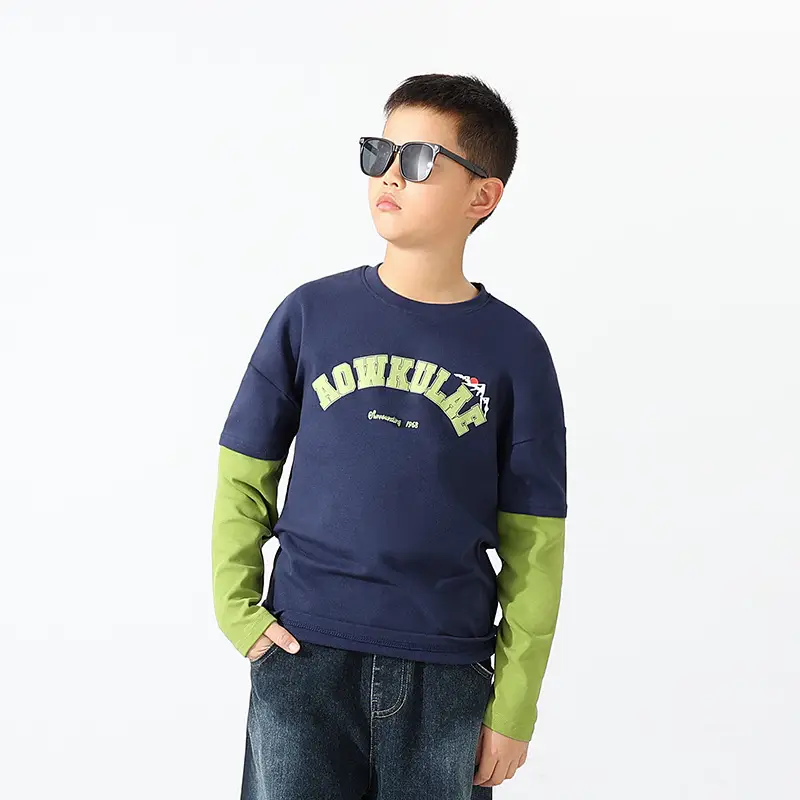 Kids Warm Long Sleeve T-Shirt Navy Green Black Light Blue - Image 5