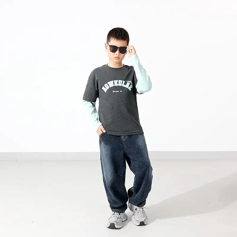 Kids Warm Long Sleeve T-Shirt Navy Green Black Light Blue - Image 6