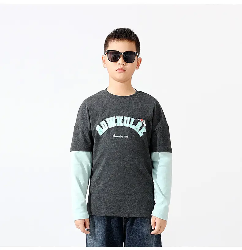 Kids Warm Long Sleeve T-Shirt Navy Green Black Light Blue — feature 10