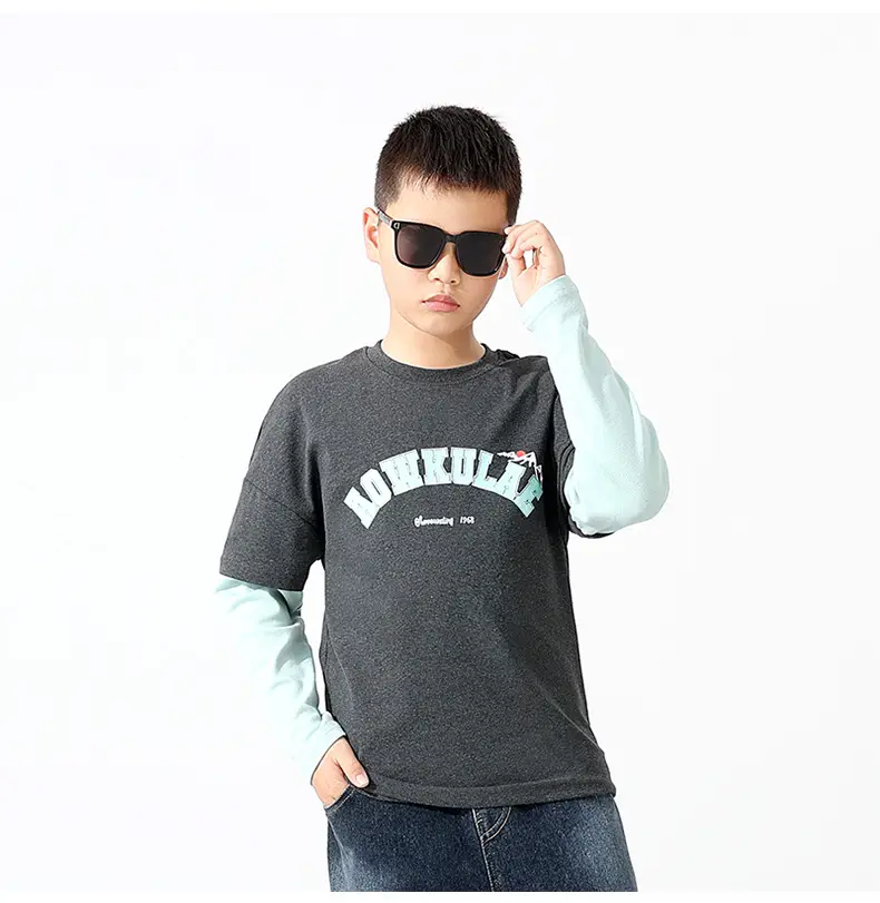 Kids Warm Long Sleeve T-Shirt Navy Green Black Light Blue — feature 11
