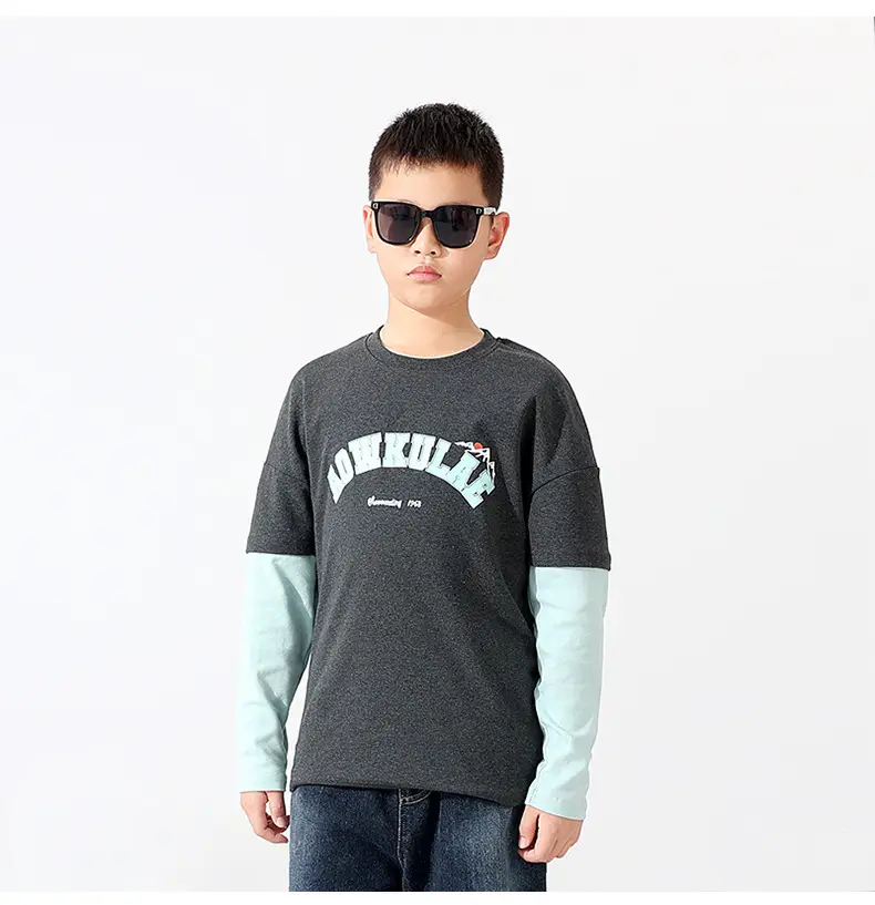 Kids Warm Long Sleeve T-Shirt Navy Green Black Light Blue — feature 12