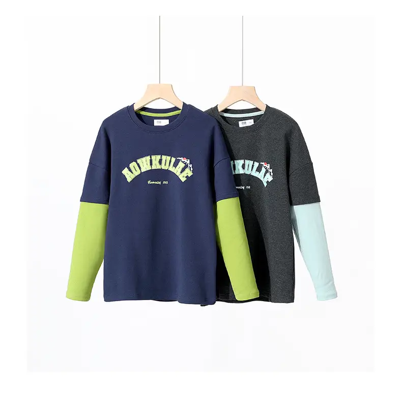 Kids Warm Long Sleeve T-Shirt Navy Green Black Light Blue — feature 2