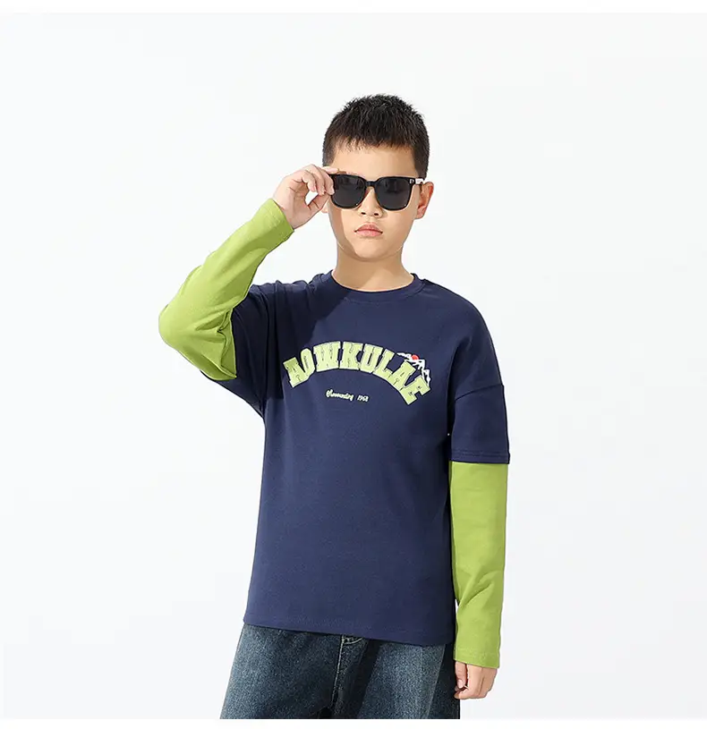 Kids Warm Long Sleeve T-Shirt Navy Green Black Light Blue — feature 7