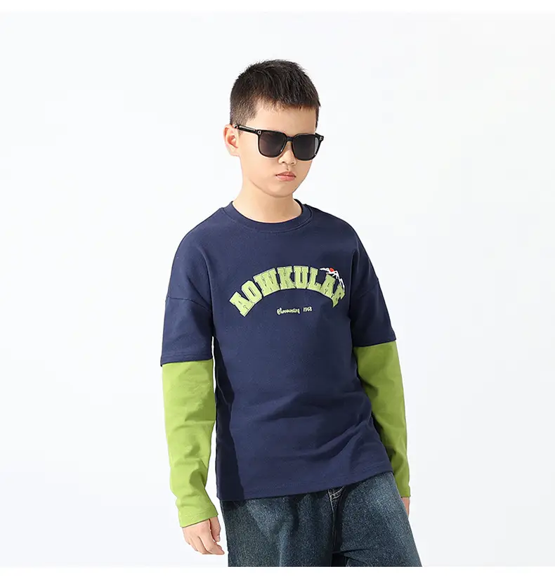 Kids Warm Long Sleeve T-Shirt Navy Green Black Light Blue — feature 8