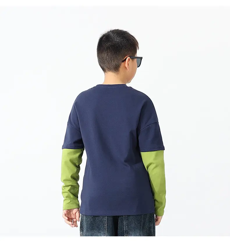 Kids Warm Long Sleeve T-Shirt Navy Green Black Light Blue — feature 9
