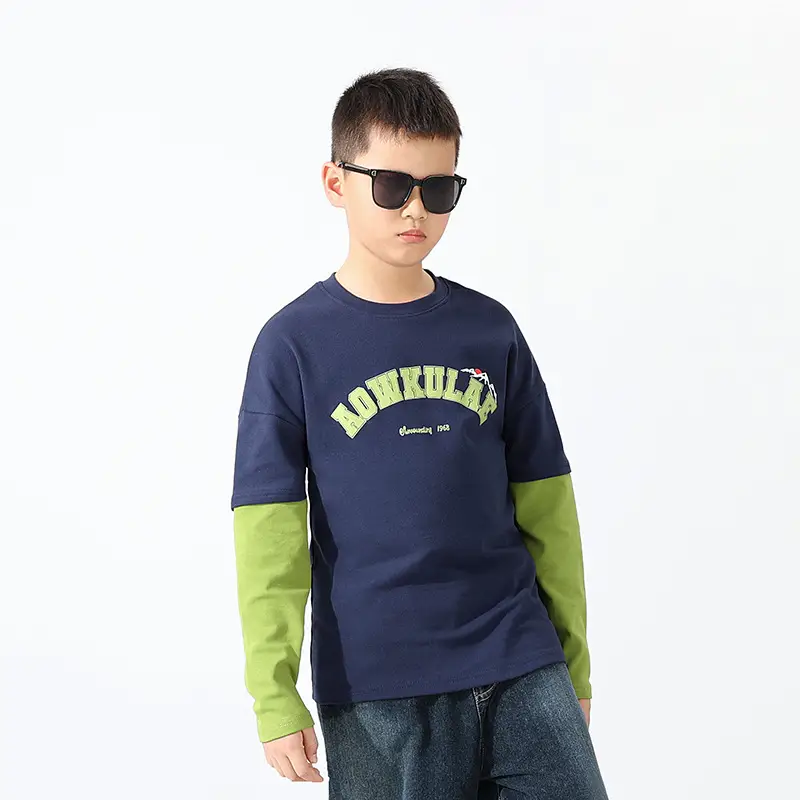 Kids Warm Long Sleeve T-Shirt Navy Green Black Light Blue - Image 2