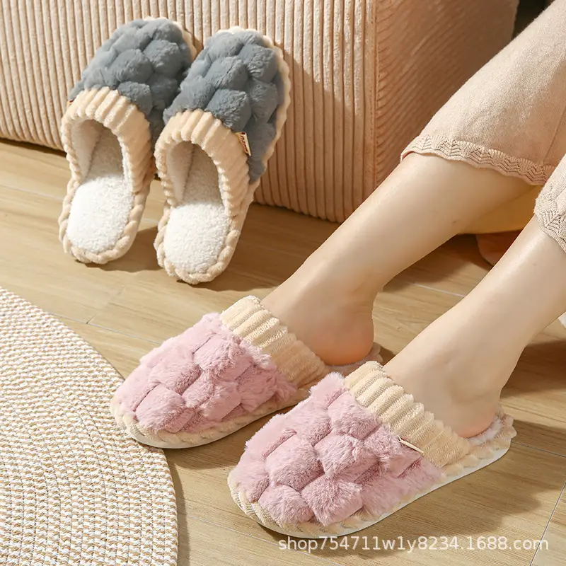 Warm Cotton Slippers for Women, Autumn and Winter Non-Slip Indoor Home Plush Soft-Soled Couple Cotton Slippers for Men, Thickened and Warm