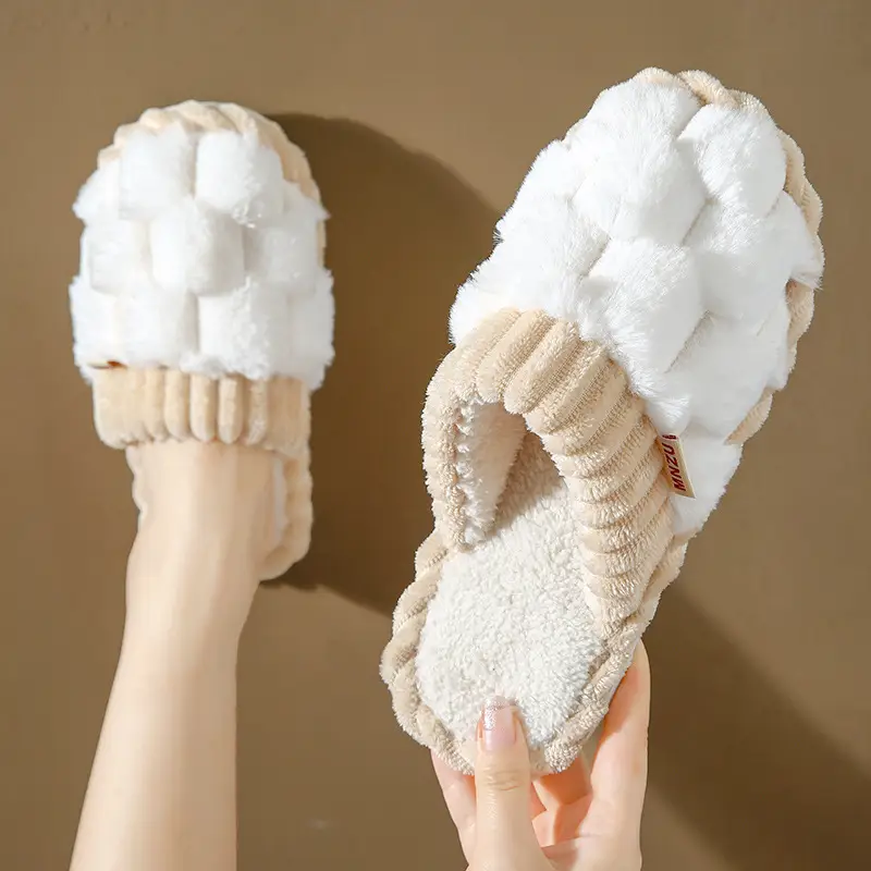 Warm Cotton Slippers for Women, Autumn and Winter Non-Slip Indoor Home Plush Soft-Soled Couple Cotton Slippers for Men, Thickened and Warm