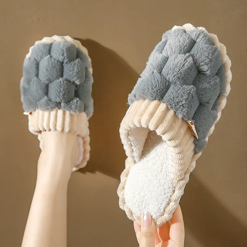 Warm Cotton Slippers for Women, Autumn and Winter Non-Slip Indoor Home Plush Soft-Soled Couple Cotton Slippers for Men, Thickened and Warm