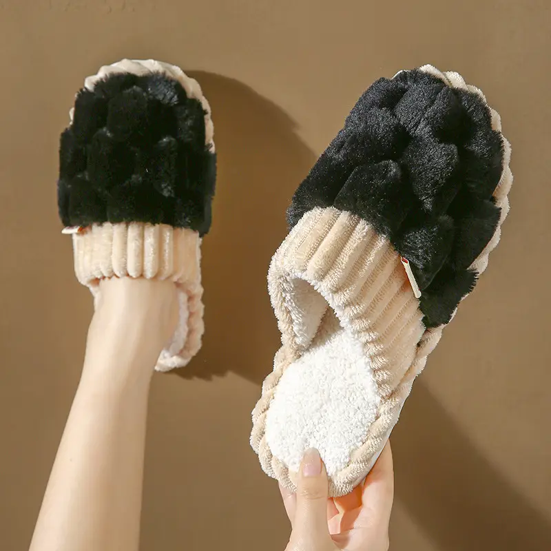 Warm Cotton Slippers for Women, Autumn and Winter Non-Slip Indoor Home Plush Soft-Soled Couple Cotton Slippers for Men, Thickened and Warm