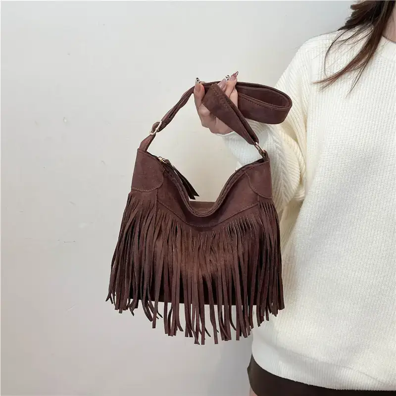 Women's Tan Fringe Shoulder Bag Winter New Style - Image 5