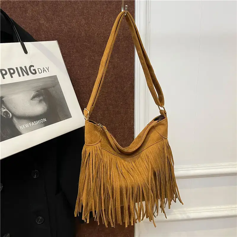 Women's Tan Fringe Shoulder Bag Winter New Style - Image 7