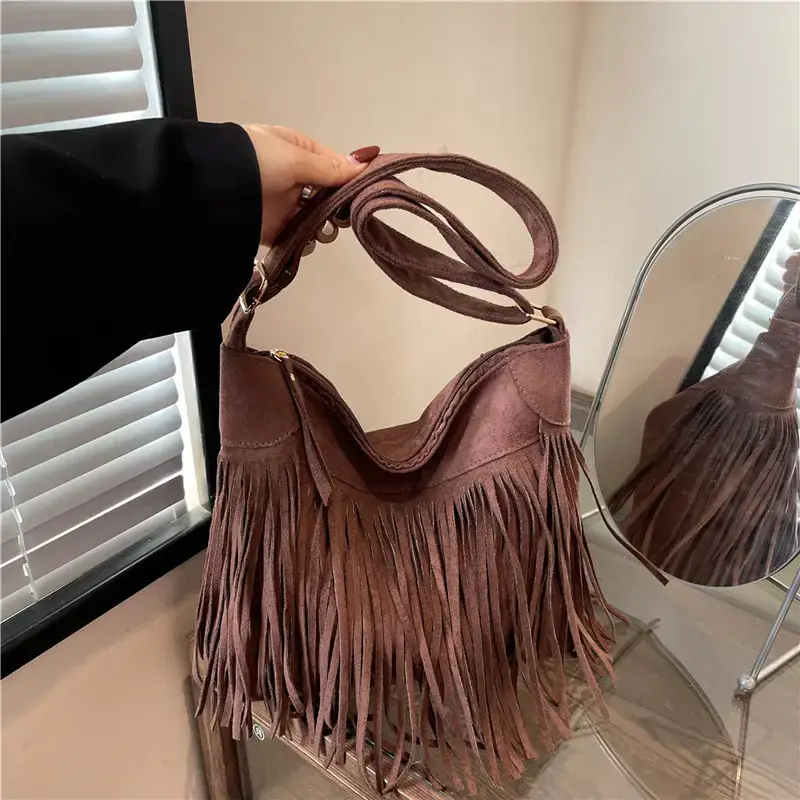Women's Tan Fringe Shoulder Bag Winter New Style — feature 16