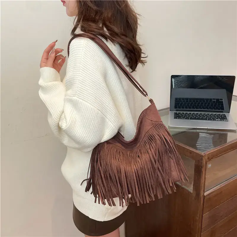 Women's Tan Fringe Shoulder Bag Winter New Style — feature 21